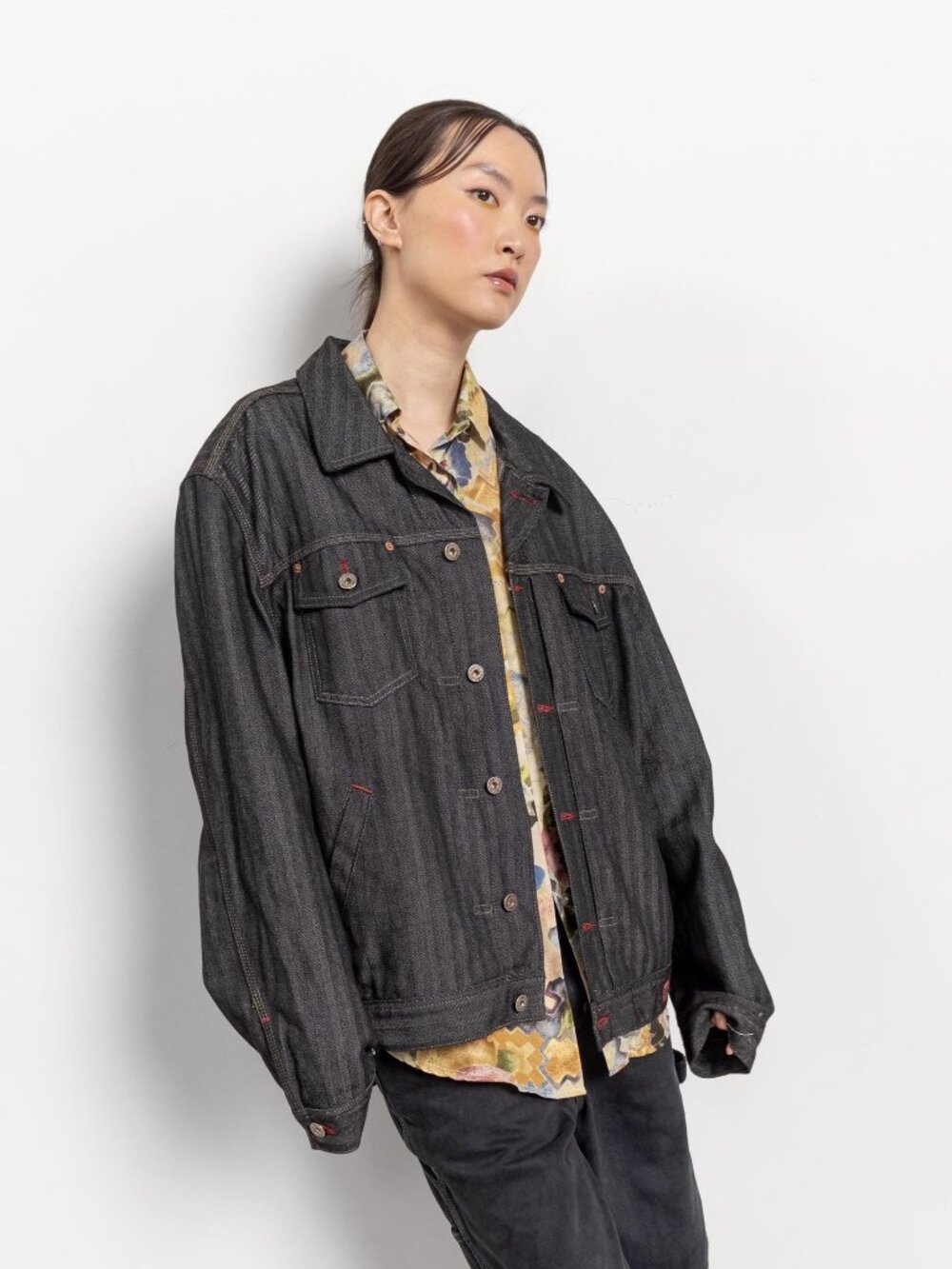 BLACK GUESS DENIM Jacket Oversize Streetwear Vintage / Medium Large